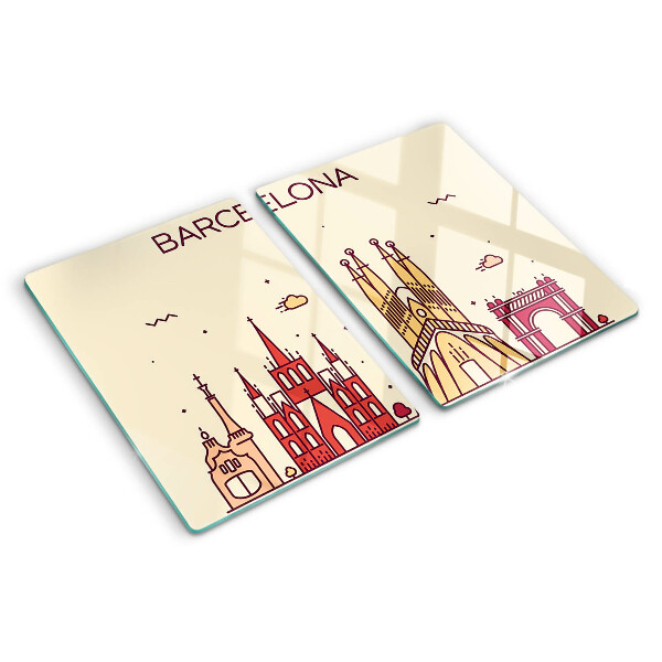 Tagliere in vetro temperato con stampa raffigurante Barcellona e la sua architettura