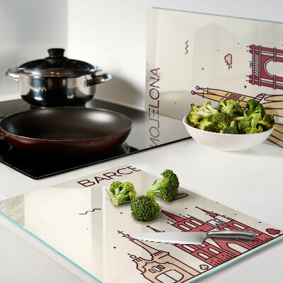 Tagliere in vetro temperato con stampa raffigurante Barcellona e la sua architettura