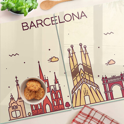 Tagliere in vetro temperato con stampa raffigurante Barcellona e la sua architettura