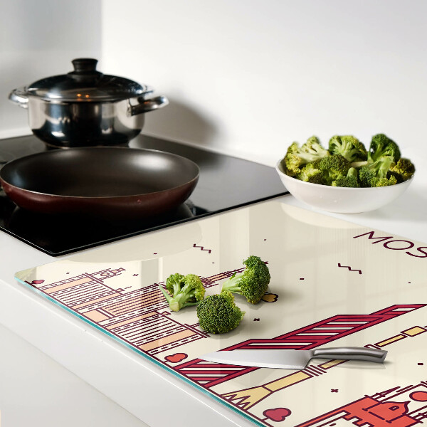 Tagliere in vetro temperato con illustrazione dello skyline di Mosca