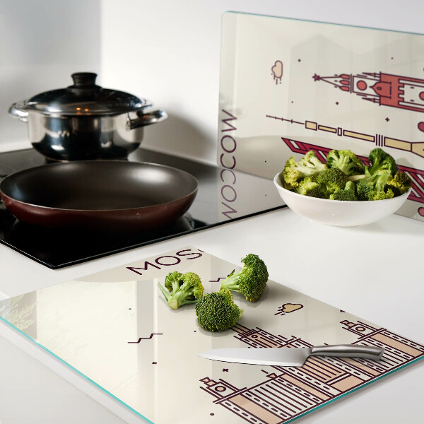 Tagliere in vetro temperato con illustrazione dello skyline di Mosca