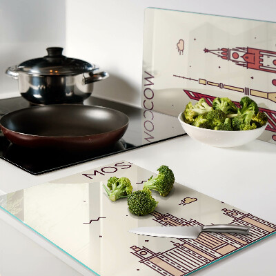 Tagliere in vetro temperato con illustrazione dello skyline di Mosca