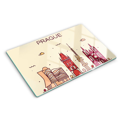 Tagliere in vetro con stampa della vista della città di Praga