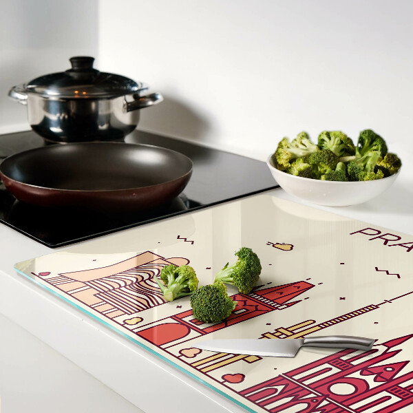 Tagliere in vetro con stampa della vista della città di Praga