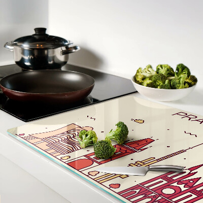 Tagliere in vetro con stampa della vista della città di Praga