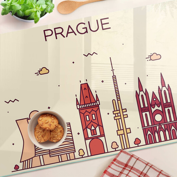 Tagliere in vetro con stampa della vista della città di Praga