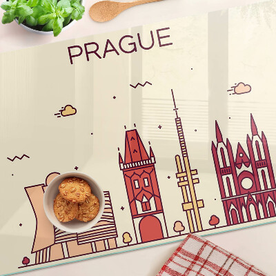 Tagliere in vetro con stampa della vista della città di Praga