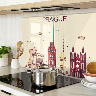Tagliere in vetro con stampa della vista della città di Praga