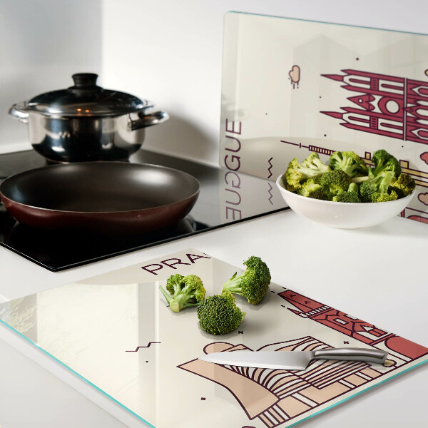 Tagliere in vetro con stampa della vista della città di Praga