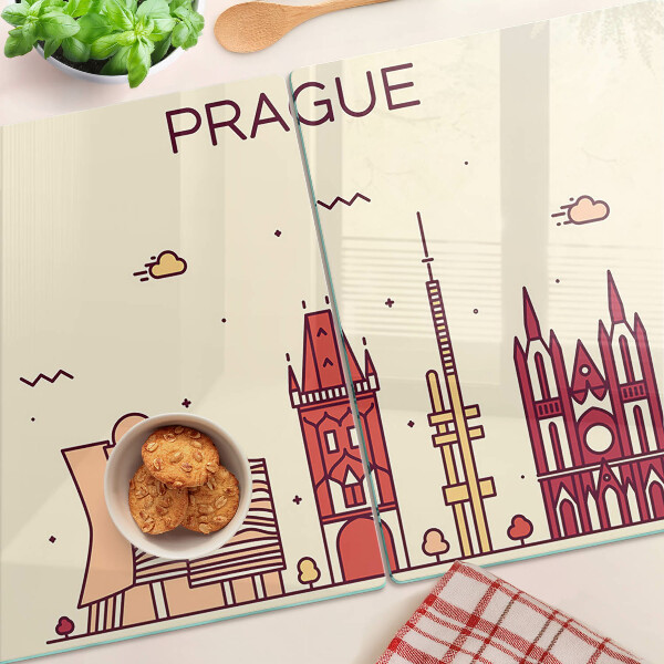 Tagliere in vetro con stampa della vista della città di Praga
