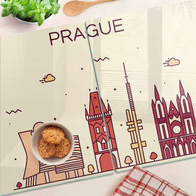 Tagliere in vetro con stampa della vista della città di Praga