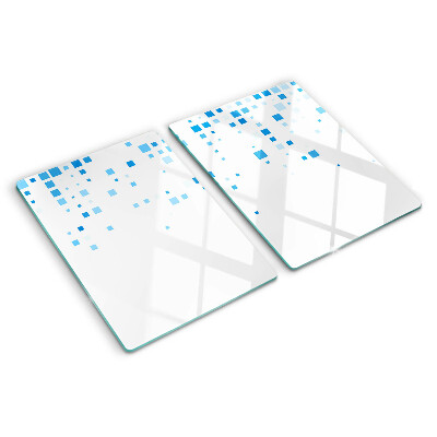 Tagliere in vetro con motivo di quadrati blu su sfondo bianco