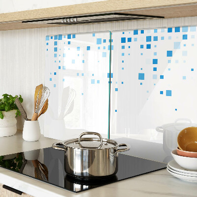 Tagliere in vetro con motivo di quadrati blu su sfondo bianco