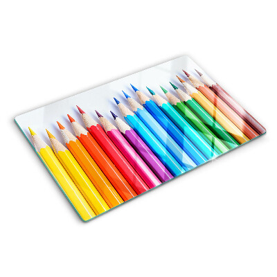 Tagliere in vetro temperato con motivo di matite colorate disposte in fila