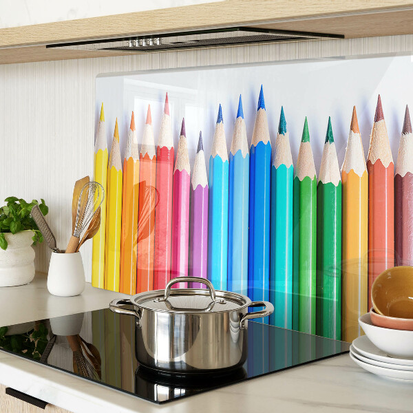 Tagliere in vetro temperato con motivo di matite colorate disposte in fila