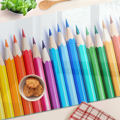 Tagliere in vetro temperato con motivo di matite colorate disposte in fila