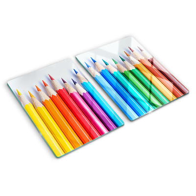 Tagliere in vetro temperato con motivo di matite colorate disposte in fila