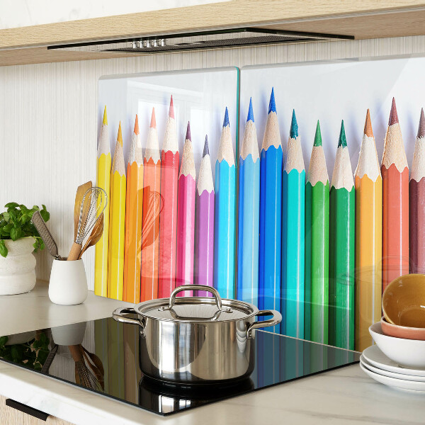 Tagliere in vetro temperato con motivo di matite colorate disposte in fila