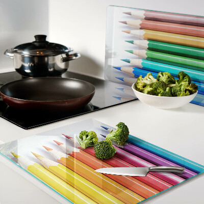 Tagliere in vetro temperato con motivo di matite colorate disposte in fila