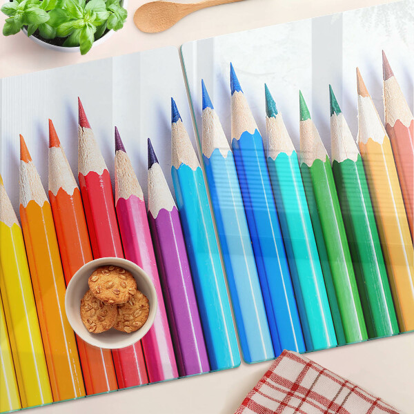 Tagliere in vetro temperato con motivo di matite colorate disposte in fila