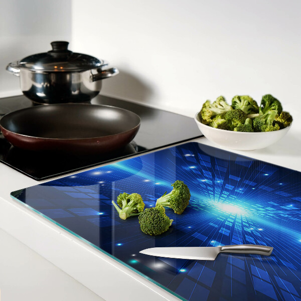 Tagliere in vetro con motivo tecnologico nei toni del blu