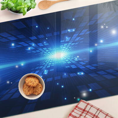 Tagliere in vetro con motivo tecnologico nei toni del blu