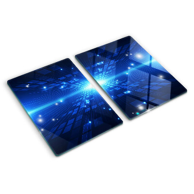 Tagliere in vetro con motivo tecnologico nei toni del blu