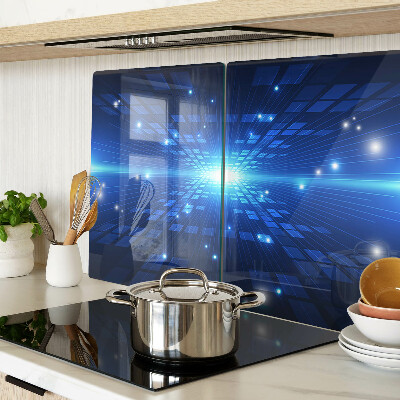 Tagliere in vetro con motivo tecnologico nei toni del blu