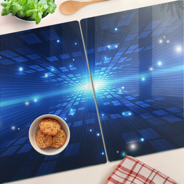 Tagliere in vetro con motivo tecnologico nei toni del blu