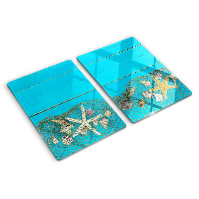 Tagliere in vetro temperato con decorazione di conchiglie e stelle marine