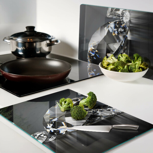 Tagliere in vetro temperato con motivo a diamanti su sfondo nero