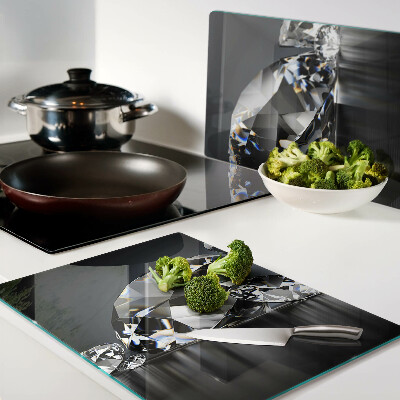 Tagliere in vetro temperato con motivo a diamanti su sfondo nero