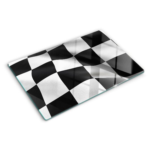 Tagliere in vetro temperato con motivo a scacchiera bianco e nero