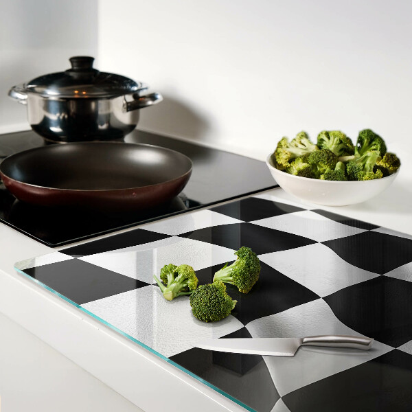 Tagliere in vetro temperato con motivo a scacchiera bianco e nero