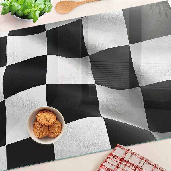 Tagliere in vetro temperato con motivo a scacchiera bianco e nero