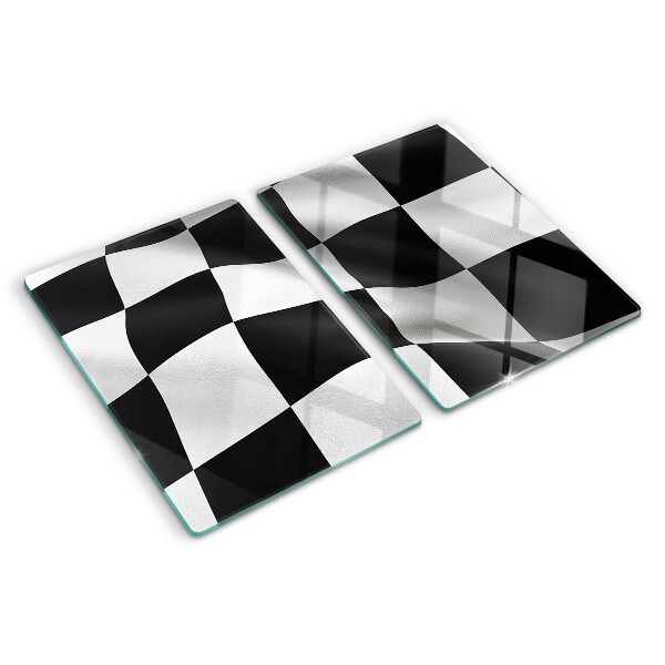 Tagliere in vetro temperato con motivo a scacchiera bianco e nero
