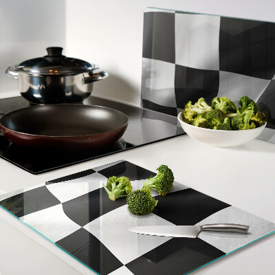Tagliere in vetro temperato con motivo a scacchiera bianco e nero