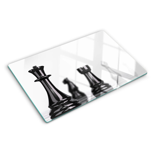 Tagliere in vetro temperato con stampa a tema scacchi raffigurante re e torre