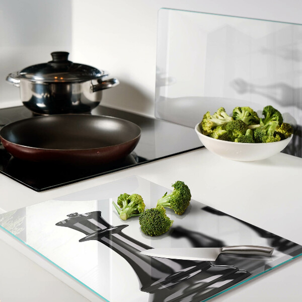 Tagliere in vetro temperato con stampa a tema scacchi raffigurante re e torre