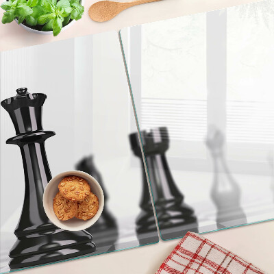 Tagliere in vetro temperato con stampa a tema scacchi raffigurante re e torre