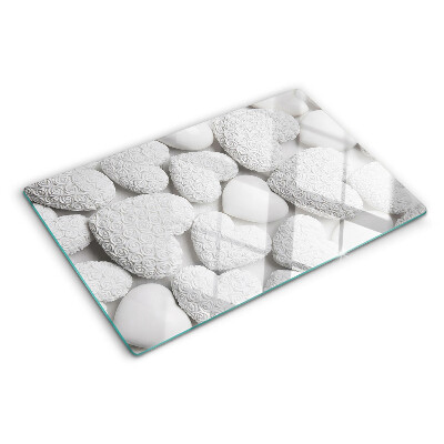 Tagliere in vetro temperato con motivo di cuori bianchi