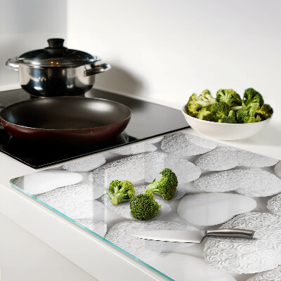 Tagliere in vetro temperato con motivo di cuori bianchi