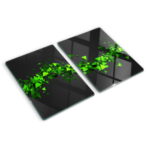 Tagliere in vetro temperato con motivo a triangoli verdi su sfondo nero