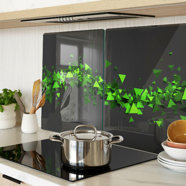 Tagliere in vetro temperato con motivo a triangoli verdi su sfondo nero