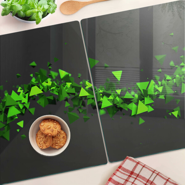 Tagliere in vetro temperato con motivo a triangoli verdi su sfondo nero