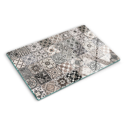 Tagliere in vetro temperato con motivo a piastrelle nei toni del grigio