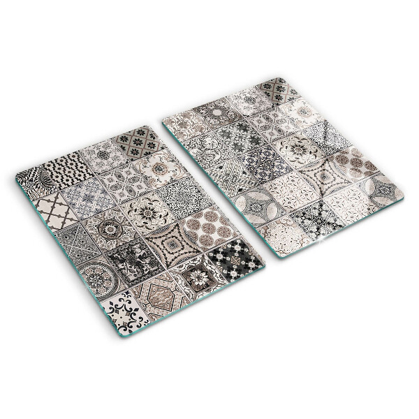 Tagliere in vetro temperato con motivo a piastrelle nei toni del grigio