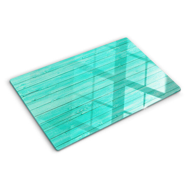 Tagliere in vetro temperato con motivo ispirato alle assi del pavimento in tonalità turchese
