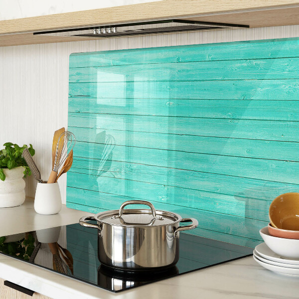 Tagliere in vetro temperato con motivo ispirato alle assi del pavimento in tonalità turchese