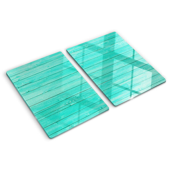Tagliere in vetro temperato con motivo ispirato alle assi del pavimento in tonalità turchese